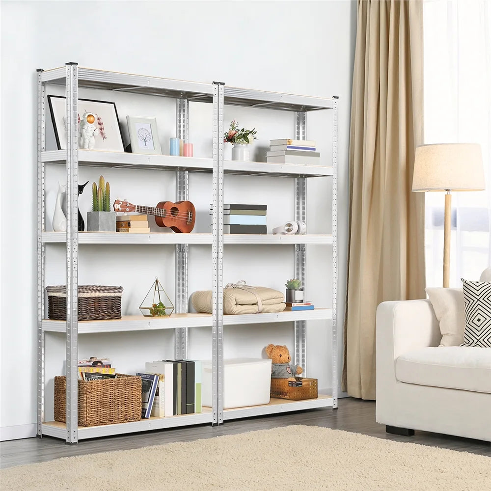 2 Pieces 5 Tiers Adjustable Storage Shelf Units for Garage, Silver