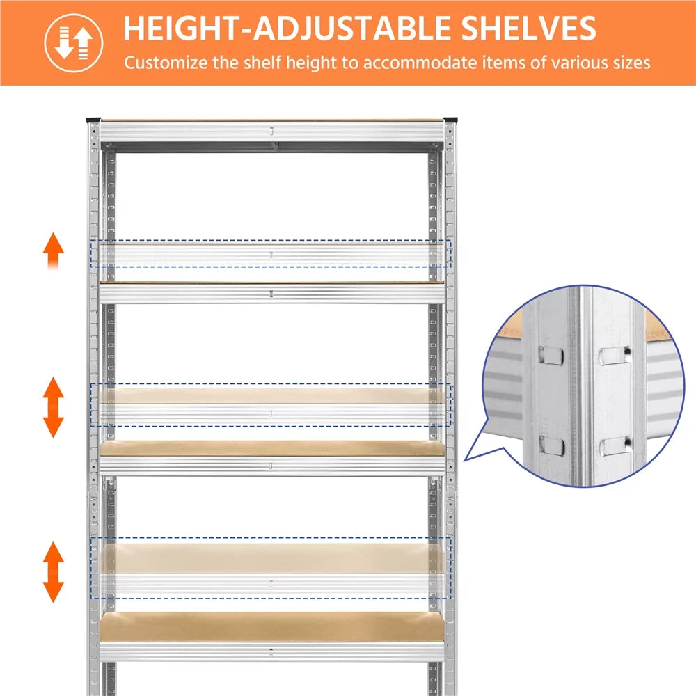 2 Pieces 5 Tiers Adjustable Storage Shelf Units for Garage, Silver